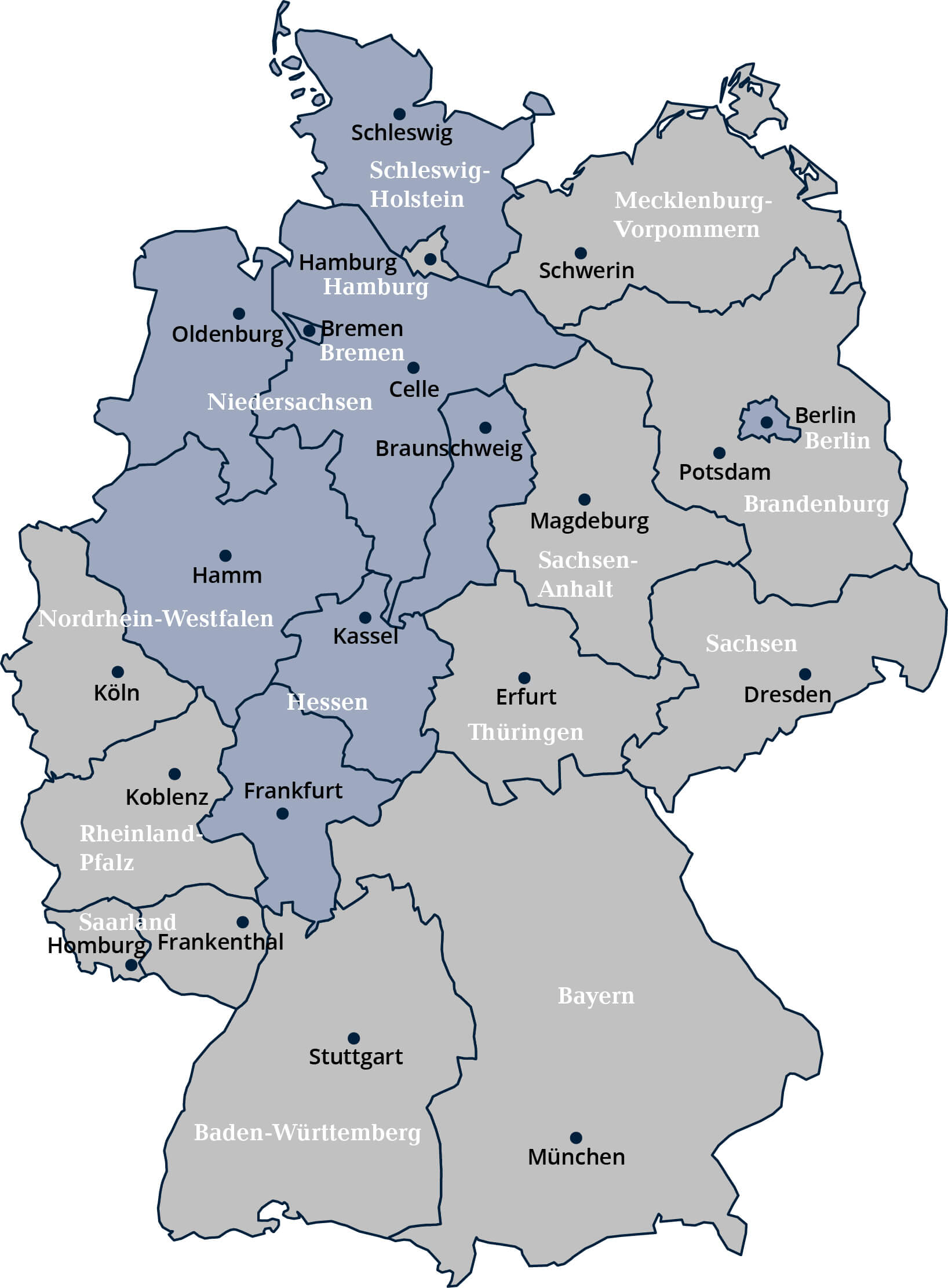 Deutschland Karte zeigt die Notariatsformen an